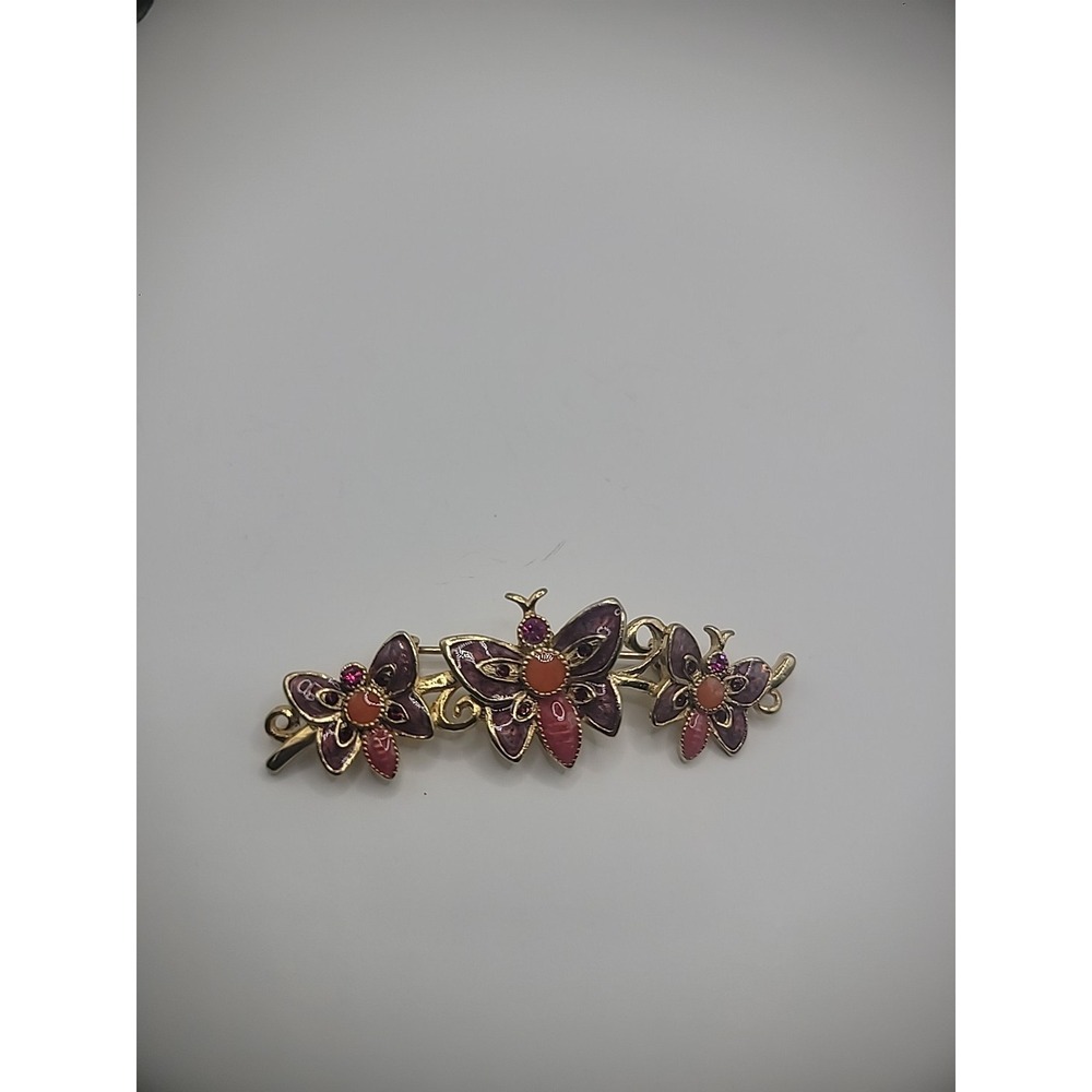 Vintage TC Brooch Pin Butterfly Butterflies Gold Tone Pink Purple Jewelry